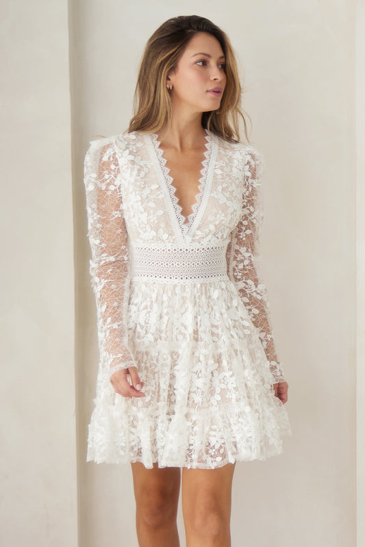 Deep V-Neck Lace Tiered Dress