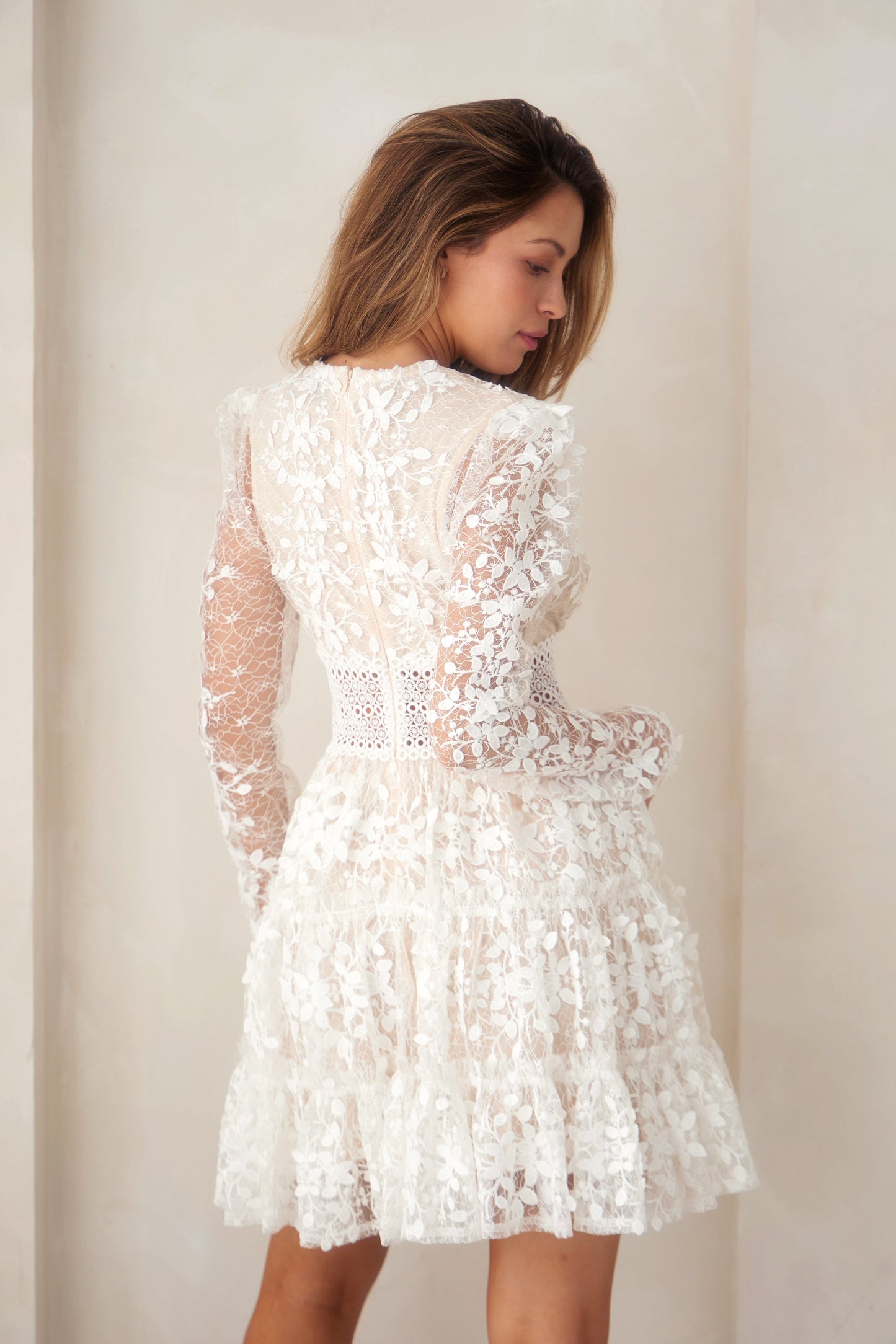 Deep V-Neck Lace Tiered Dress