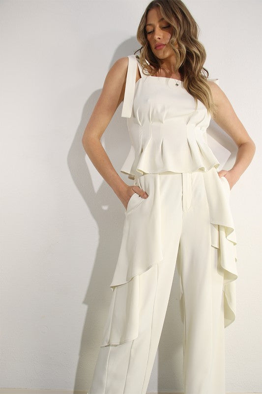 Ruffle and Fold Top and Pants Set