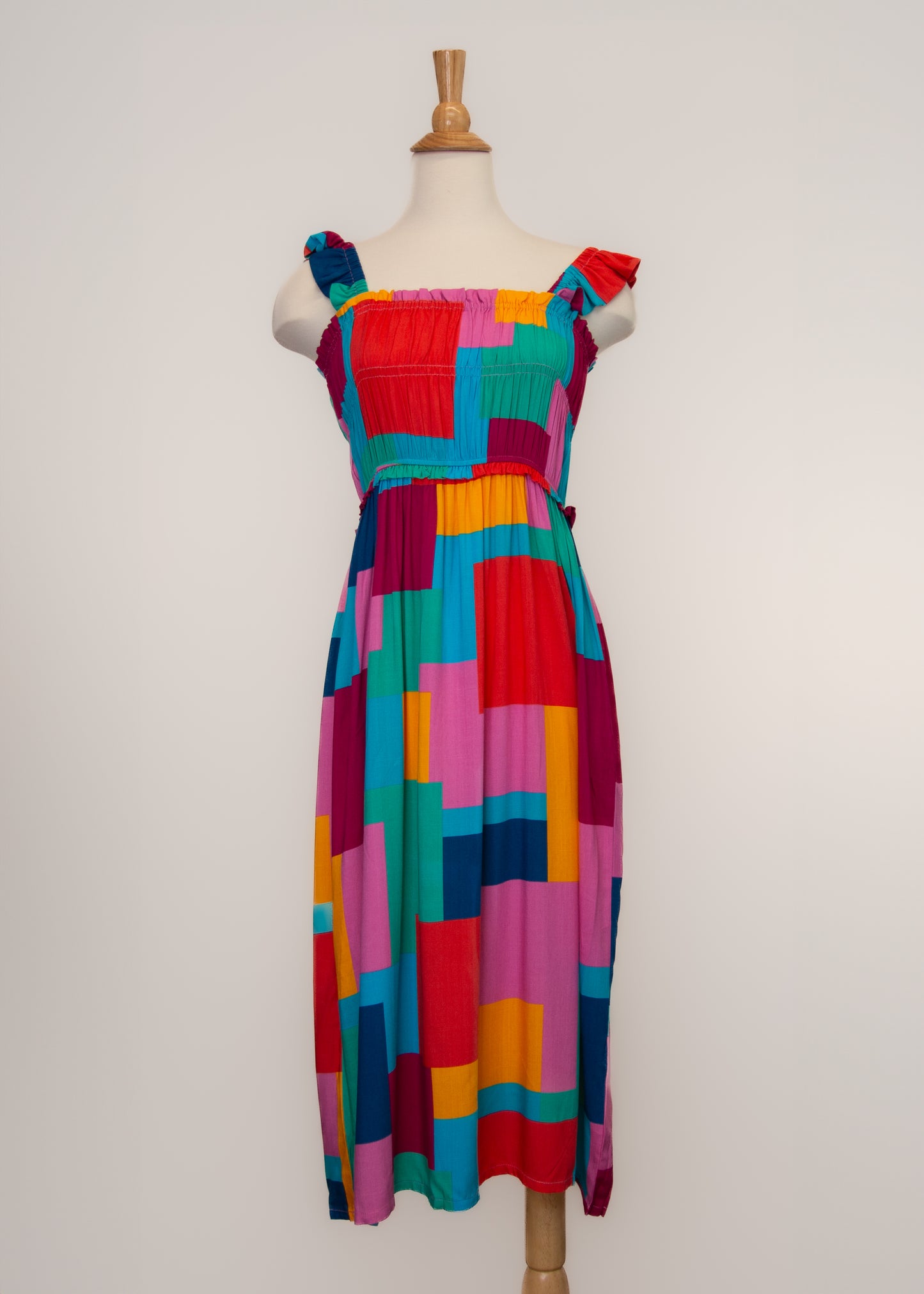 Multi  Color Square Printed Summer Dress