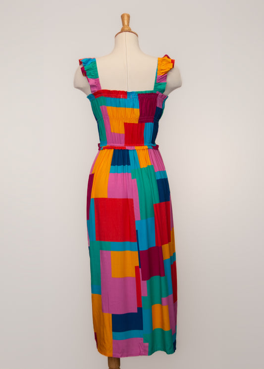 Multi  Color Square Printed Summer Dress