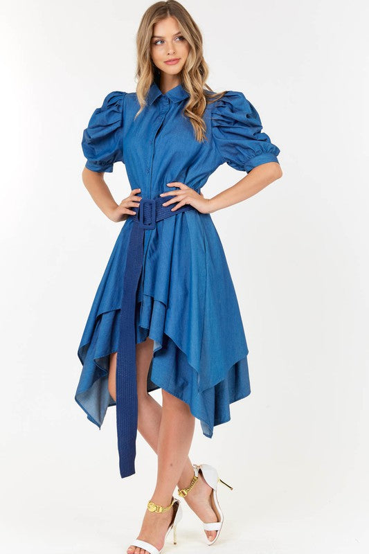 Contrast Yoke Detail Neck Tie Dress with Belt